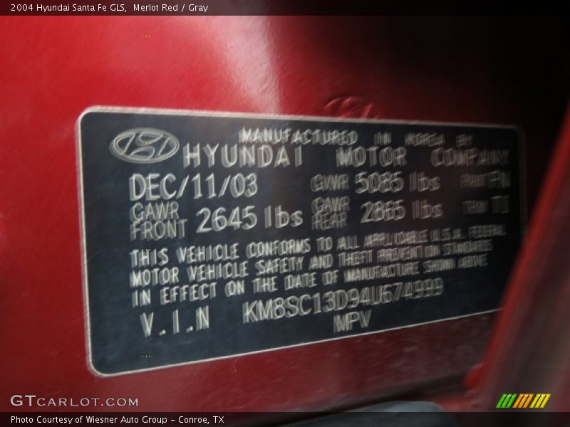 Merlot Red / Gray 2004 Hyundai Santa Fe GLS