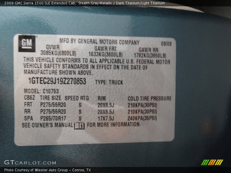 Stealth Gray Metallic / Dark Titanium/Light Titanium 2009 GMC Sierra 1500 SLE Extended Cab