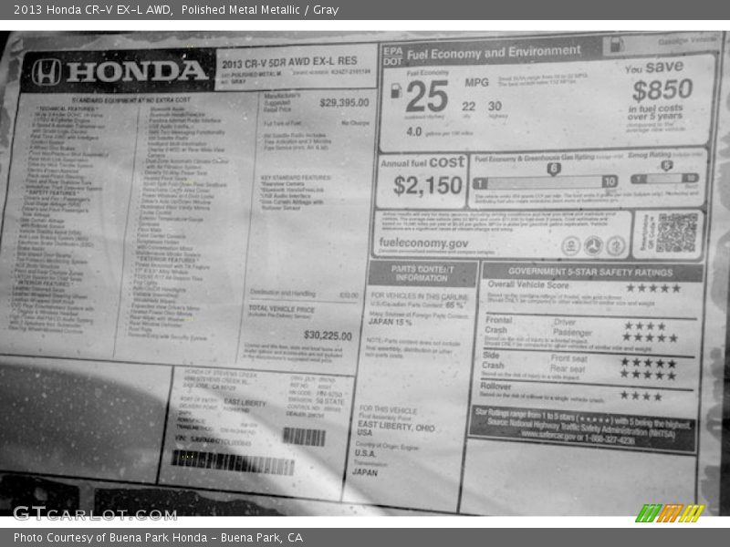 Polished Metal Metallic / Gray 2013 Honda CR-V EX-L AWD