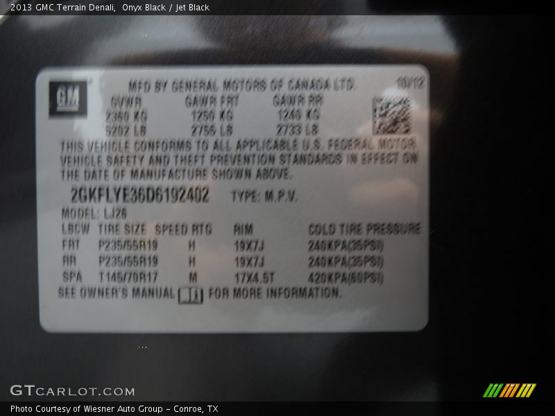 Onyx Black / Jet Black 2013 GMC Terrain Denali
