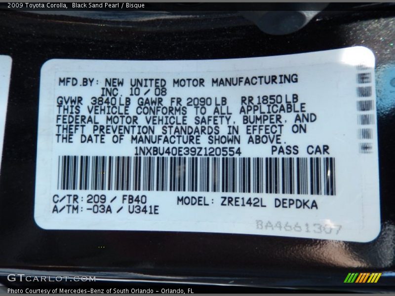 Black Sand Pearl / Bisque 2009 Toyota Corolla