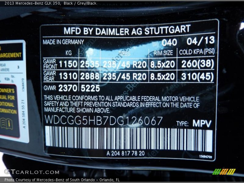 Black / Grey/Black 2013 Mercedes-Benz GLK 350