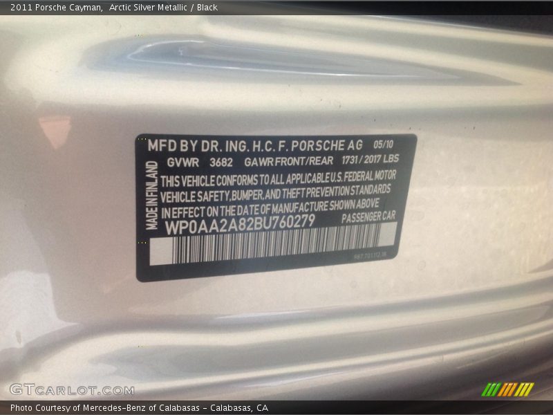 Arctic Silver Metallic / Black 2011 Porsche Cayman