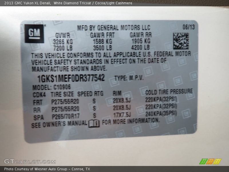White Diamond Tricoat / Cocoa/Light Cashmere 2013 GMC Yukon XL Denali