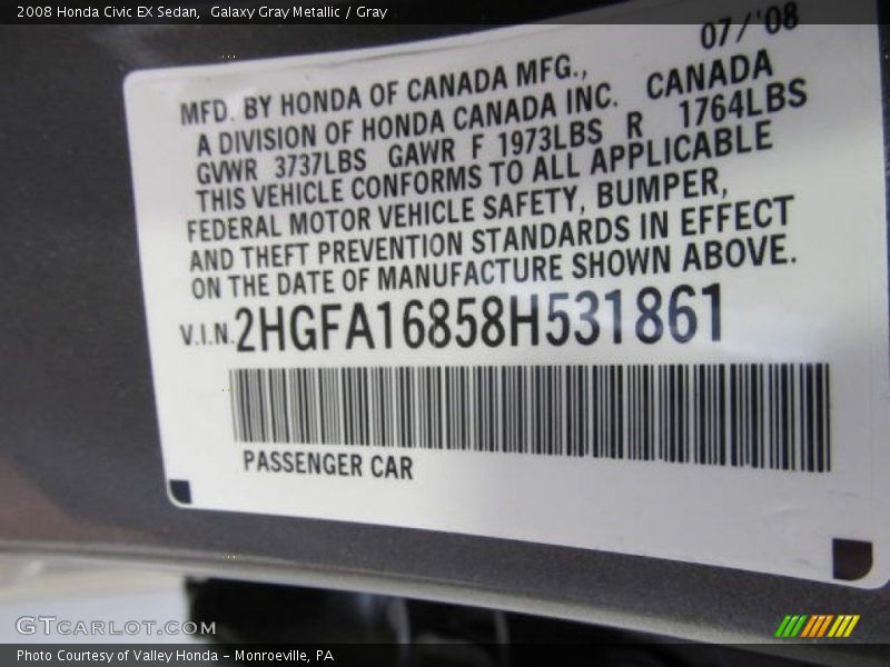 Galaxy Gray Metallic / Gray 2008 Honda Civic EX Sedan