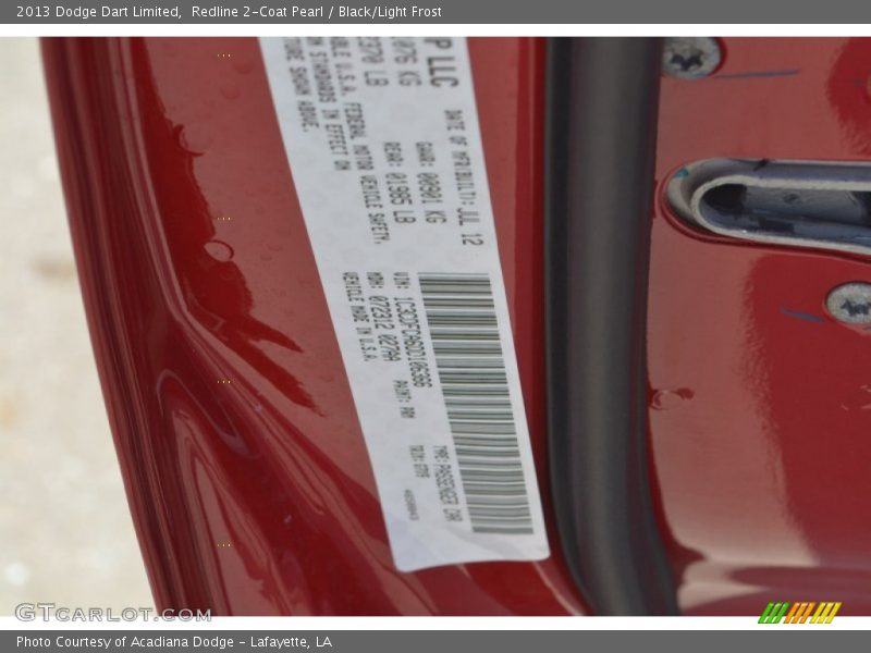 Redline 2-Coat Pearl / Black/Light Frost 2013 Dodge Dart Limited