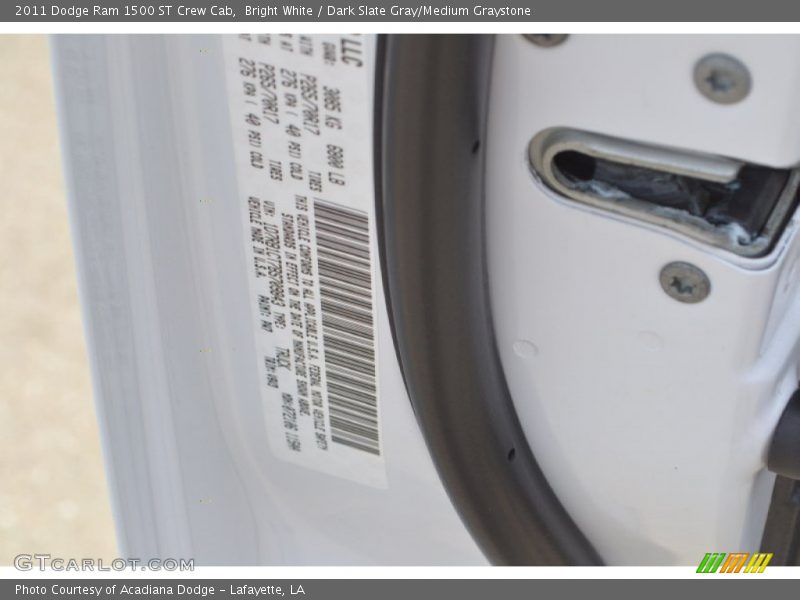 Bright White / Dark Slate Gray/Medium Graystone 2011 Dodge Ram 1500 ST Crew Cab