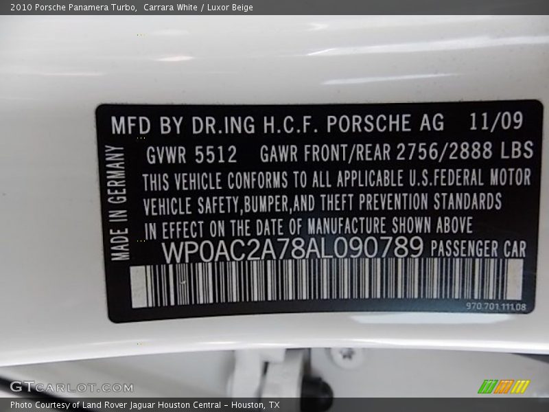 Carrara White / Luxor Beige 2010 Porsche Panamera Turbo