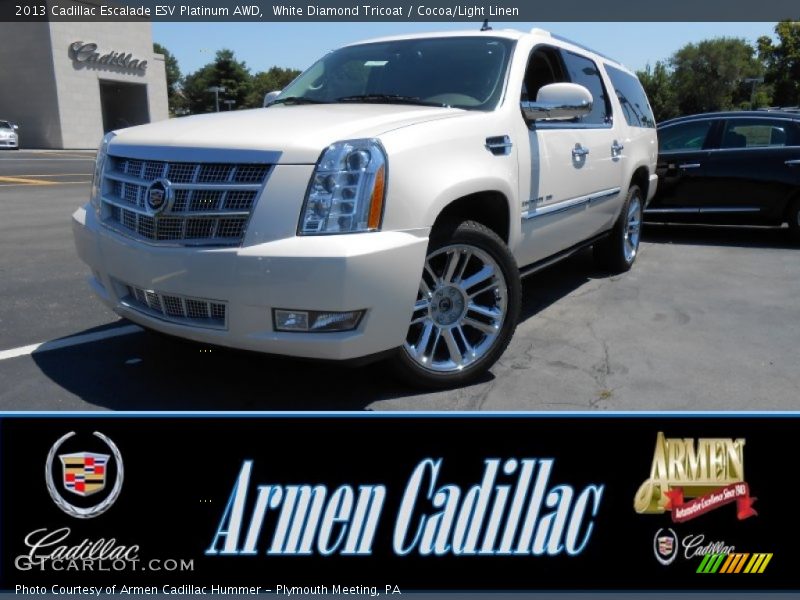 White Diamond Tricoat / Cocoa/Light Linen 2013 Cadillac Escalade ESV Platinum AWD