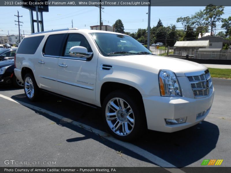 White Diamond Tricoat / Cocoa/Light Linen 2013 Cadillac Escalade ESV Platinum AWD