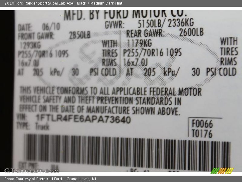 Black / Medium Dark Flint 2010 Ford Ranger Sport SuperCab 4x4