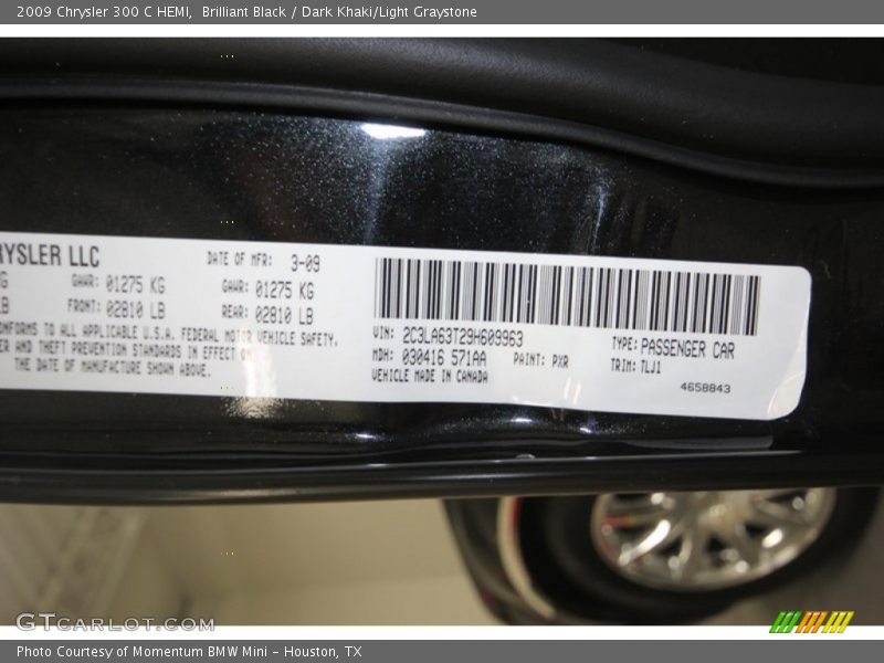Brilliant Black / Dark Khaki/Light Graystone 2009 Chrysler 300 C HEMI