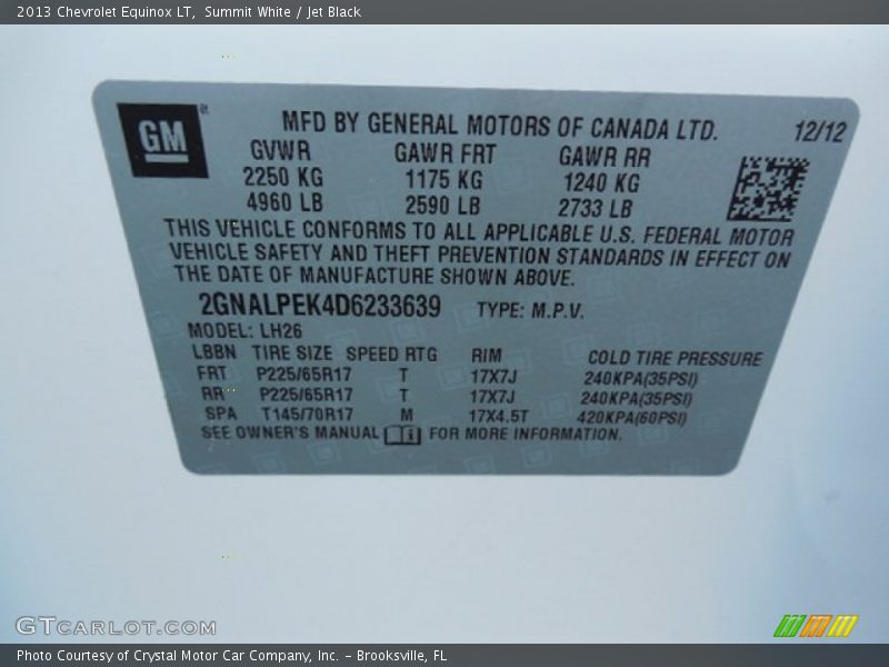 Summit White / Jet Black 2013 Chevrolet Equinox LT