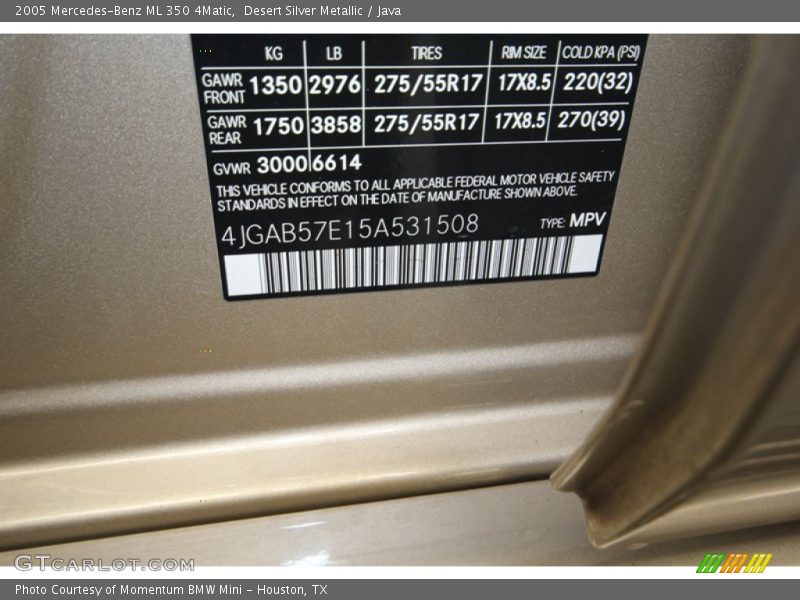 Desert Silver Metallic / Java 2005 Mercedes-Benz ML 350 4Matic