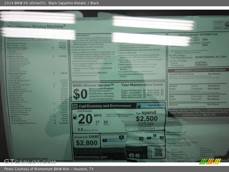  2014 X6 xDrive35i Window Sticker