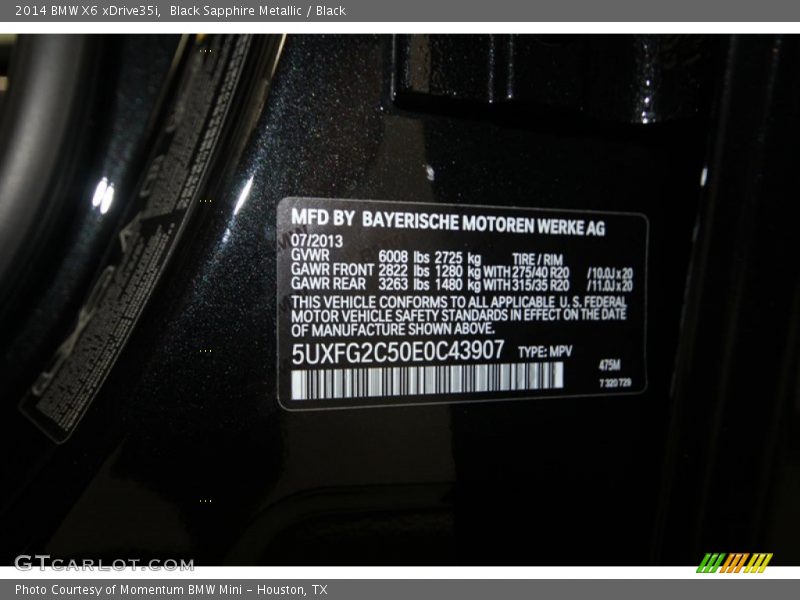 2014 X6 xDrive35i Black Sapphire Metallic Color Code 475