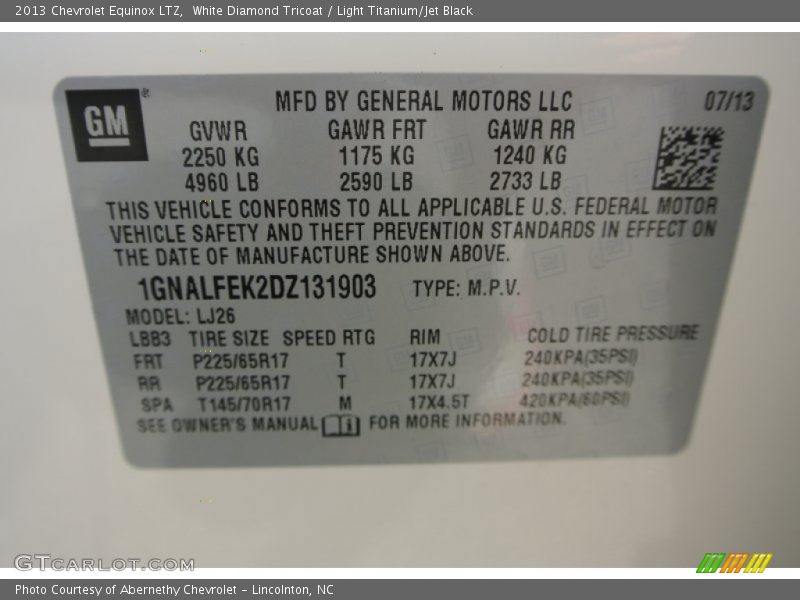 White Diamond Tricoat / Light Titanium/Jet Black 2013 Chevrolet Equinox LTZ