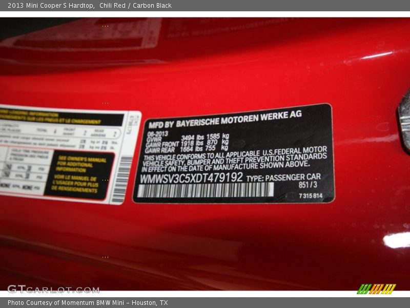 Chili Red / Carbon Black 2013 Mini Cooper S Hardtop