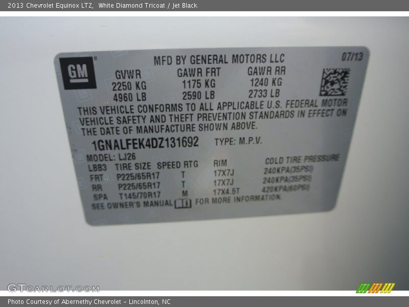 White Diamond Tricoat / Jet Black 2013 Chevrolet Equinox LTZ