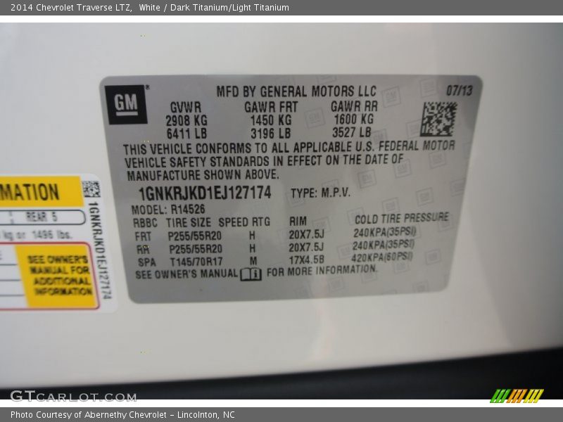 White / Dark Titanium/Light Titanium 2014 Chevrolet Traverse LTZ