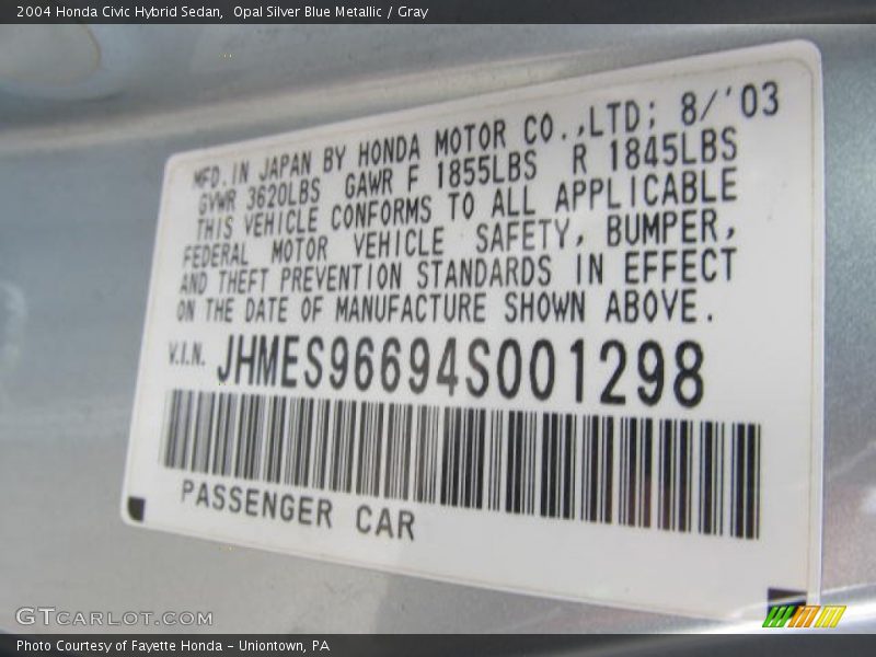 Opal Silver Blue Metallic / Gray 2004 Honda Civic Hybrid Sedan