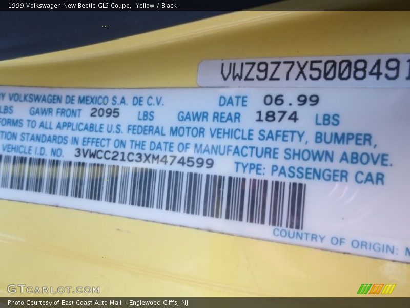 Yellow / Black 1999 Volkswagen New Beetle GLS Coupe