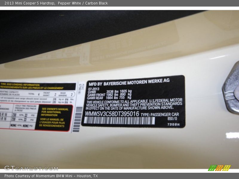 Pepper White / Carbon Black 2013 Mini Cooper S Hardtop