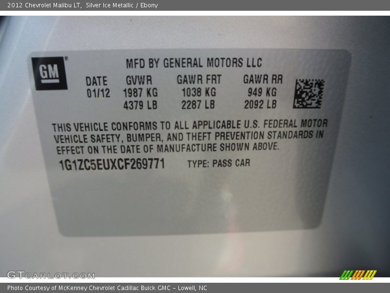 Silver Ice Metallic / Ebony 2012 Chevrolet Malibu LT