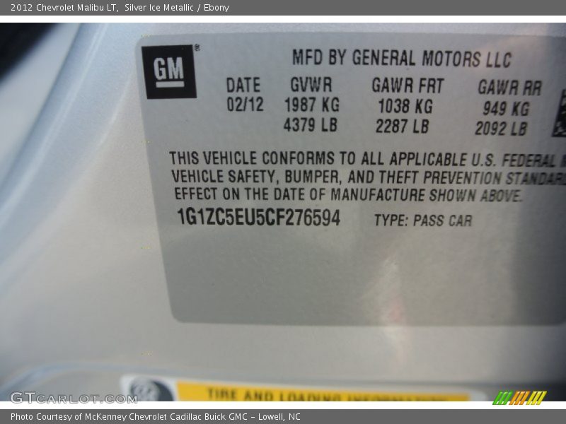 Silver Ice Metallic / Ebony 2012 Chevrolet Malibu LT