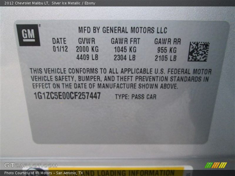 Silver Ice Metallic / Ebony 2012 Chevrolet Malibu LT