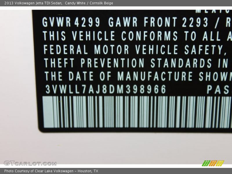 Candy White / Cornsilk Beige 2013 Volkswagen Jetta TDI Sedan