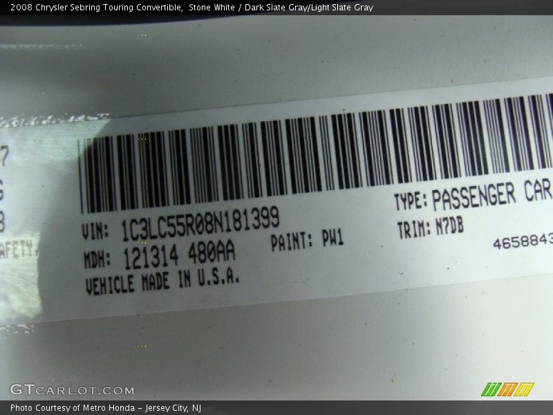 Stone White / Dark Slate Gray/Light Slate Gray 2008 Chrysler Sebring Touring Convertible