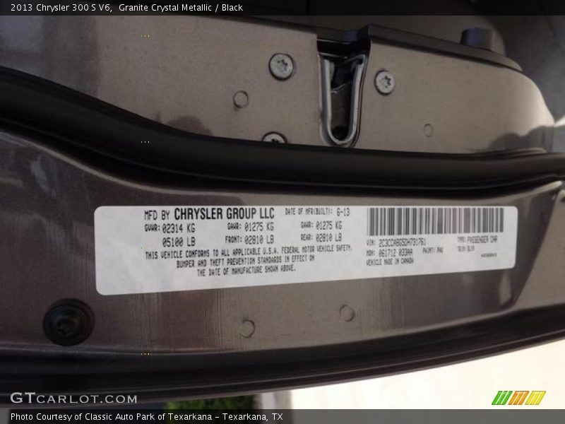 Granite Crystal Metallic / Black 2013 Chrysler 300 S V6