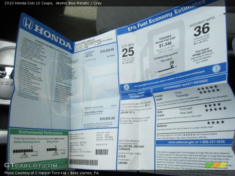 Atomic Blue Metallic / Gray 2010 Honda Civic LX Coupe
