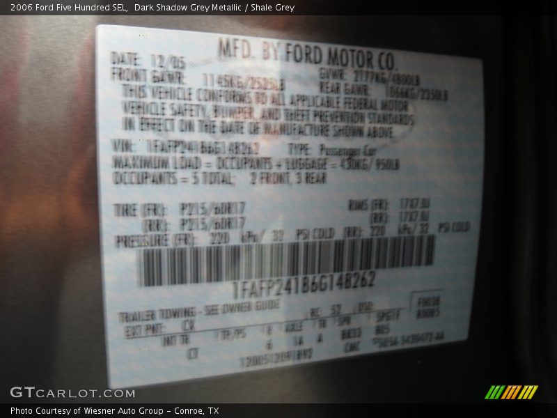 Dark Shadow Grey Metallic / Shale Grey 2006 Ford Five Hundred SEL