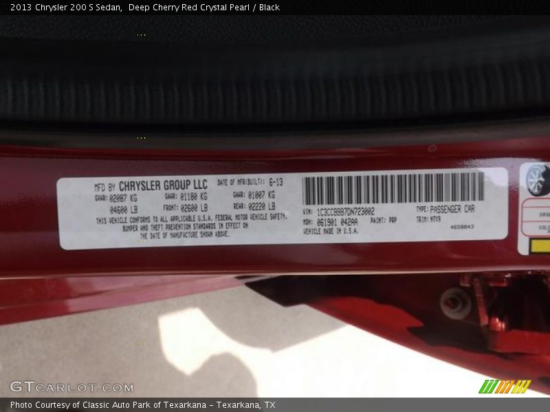 Deep Cherry Red Crystal Pearl / Black 2013 Chrysler 200 S Sedan
