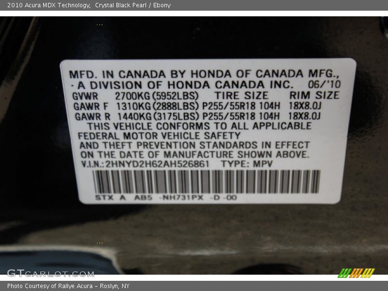 Crystal Black Pearl / Ebony 2010 Acura MDX Technology