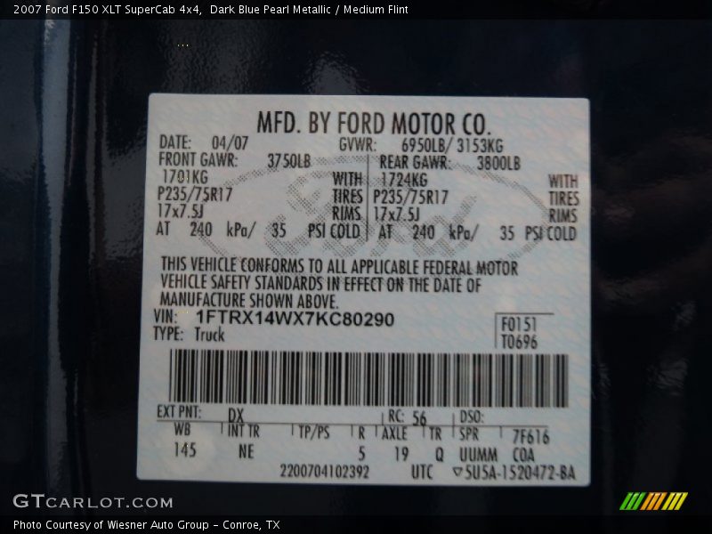 Dark Blue Pearl Metallic / Medium Flint 2007 Ford F150 XLT SuperCab 4x4