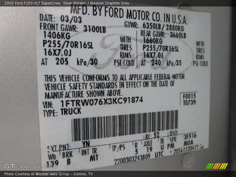 Silver Metallic / Medium Graphite Grey 2003 Ford F150 XLT SuperCrew