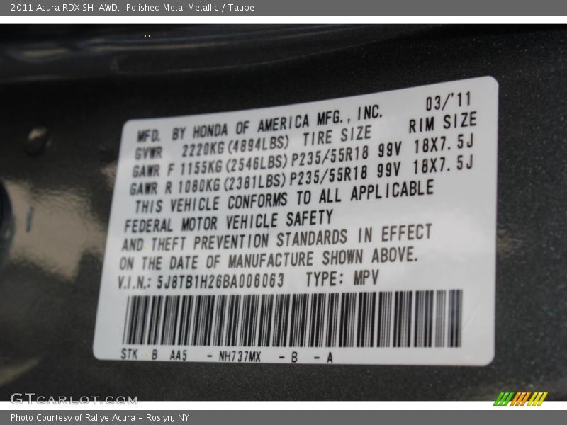 Polished Metal Metallic / Taupe 2011 Acura RDX SH-AWD