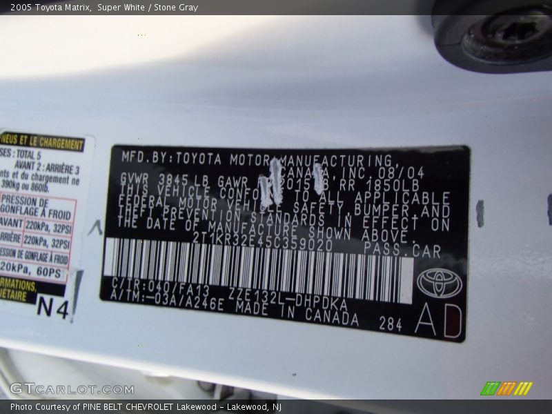 Super White / Stone Gray 2005 Toyota Matrix