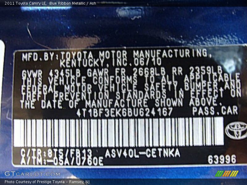 Blue Ribbon Metallic / Ash 2011 Toyota Camry LE