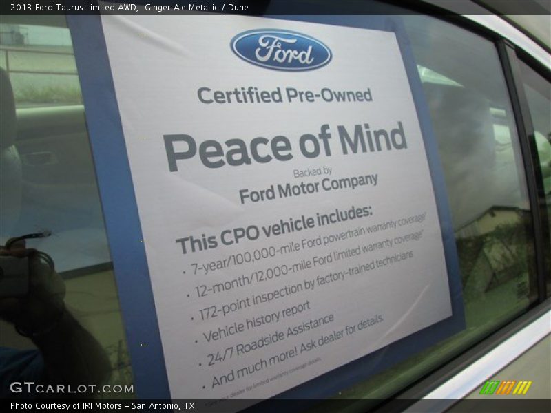 Ginger Ale Metallic / Dune 2013 Ford Taurus Limited AWD