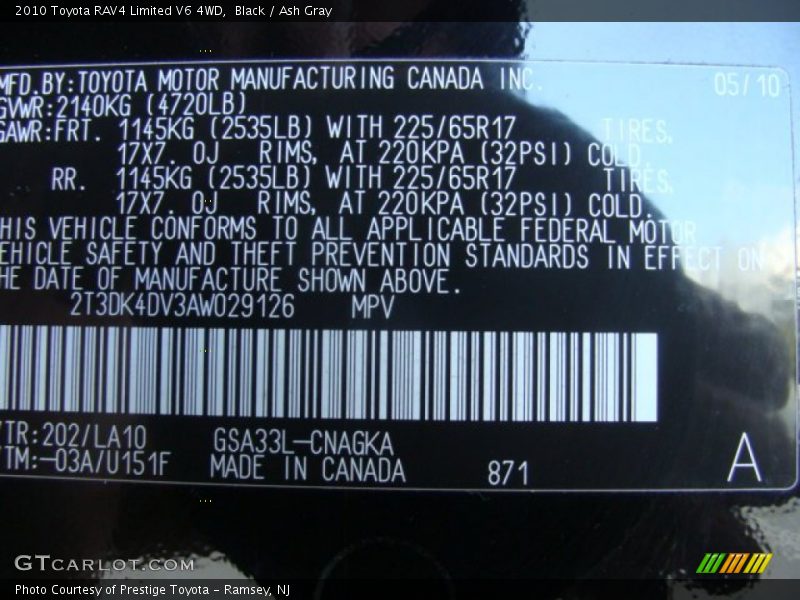 Black / Ash Gray 2010 Toyota RAV4 Limited V6 4WD