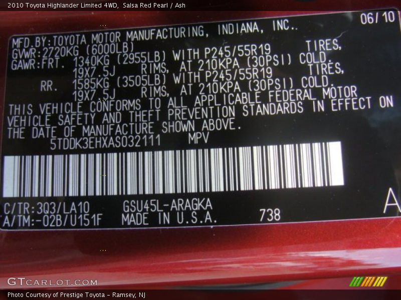 Salsa Red Pearl / Ash 2010 Toyota Highlander Limited 4WD