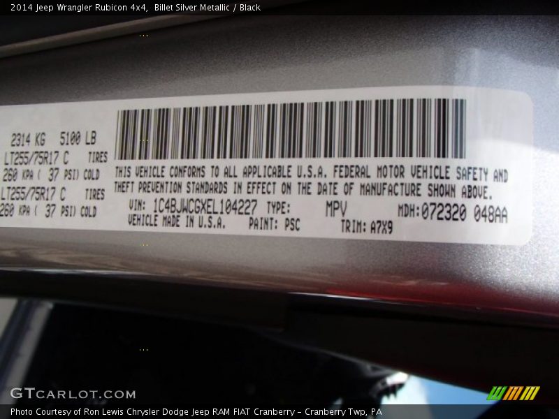2014 Wrangler Rubicon 4x4 Billet Silver Metallic Color Code PSC