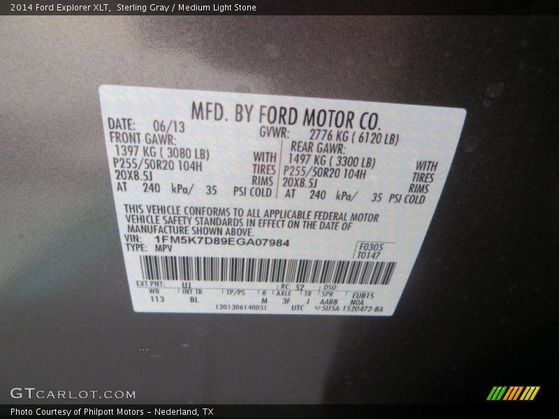 Sterling Gray / Medium Light Stone 2014 Ford Explorer XLT