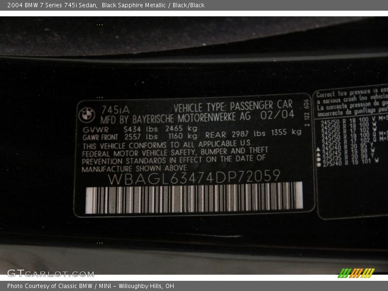 Black Sapphire Metallic / Black/Black 2004 BMW 7 Series 745i Sedan