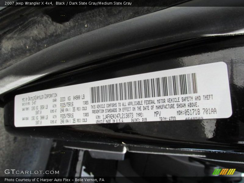 Black / Dark Slate Gray/Medium Slate Gray 2007 Jeep Wrangler X 4x4
