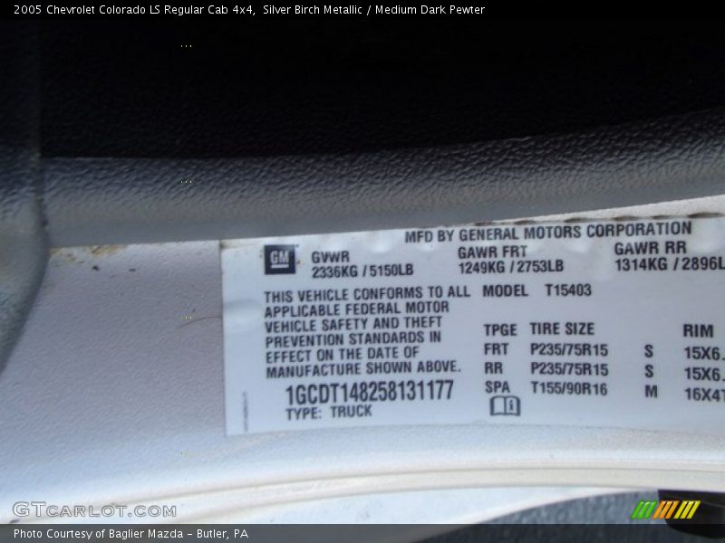Silver Birch Metallic / Medium Dark Pewter 2005 Chevrolet Colorado LS Regular Cab 4x4